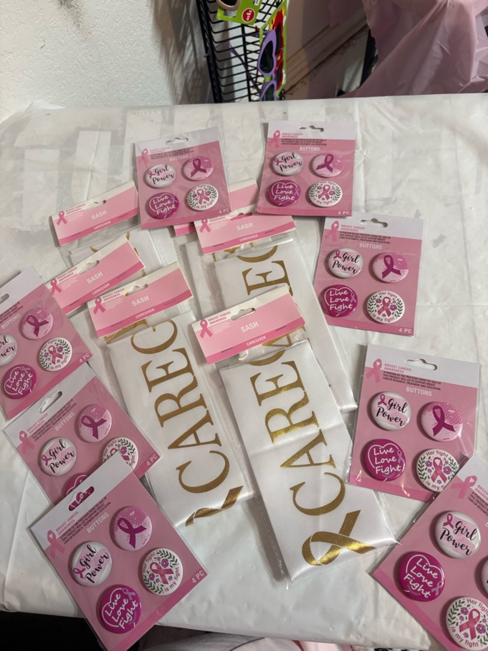Breast Cancer Awareness Sash & Buttons Set - Pink Ribbon